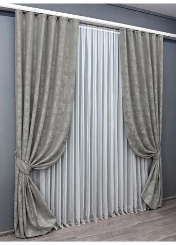 Комплект готових штор Жакард Sultan XO № 1125ш Сірий 100х270 см 2 шт (31-471) VR-Textil (313101151)