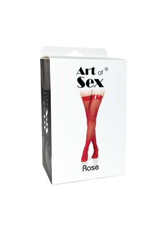Чулки в мелкую сетку с лакированной коронкой Rose, цвет черный с эффектом голограммы, Art of Sex (386165233)