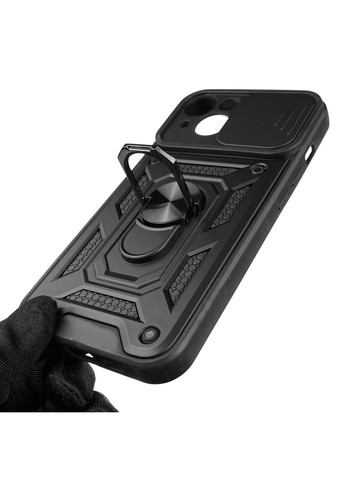 Чехол для iPhone 14 бронированный с кольцом со шторкой на айфон 14 чёрный rg1 Apple (366233597)