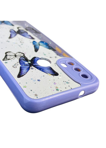 Чехол для Moto E40 с блёстками с бабочками на моторола е40 сиреневый Motorola (366389544)