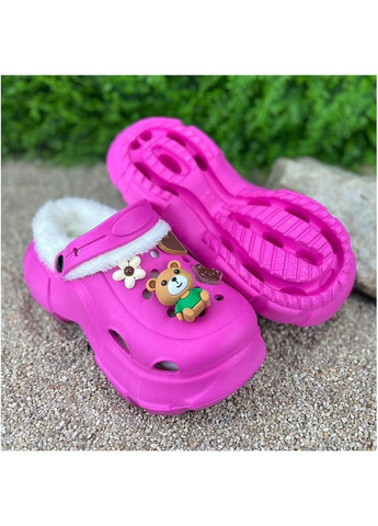 Жіночі крокси утеплені на платформі з джибітсами Е-006060-4 Фуксія Sanlin (307172398)