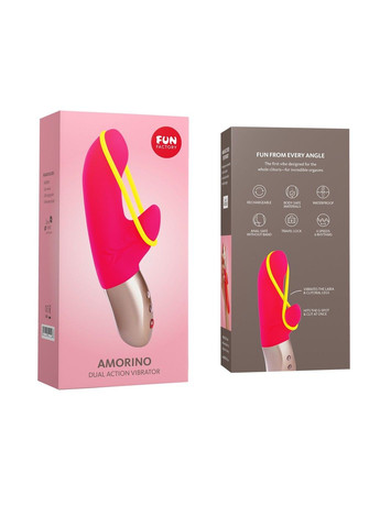 Мінівібратор-кролик зі стимулювальною стрічкою AMORINO pink/neon yellow, стрічка знімна Fun Factory (315498277)