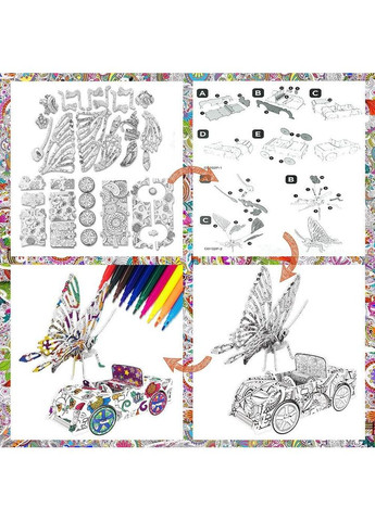 3D пазли для розфарбовування BYTOKI набір 9 моделей з фломастерами, дитячий креативний набір 5-12 років China (354827583)