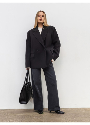 Черное зимнее Двубортное утепленное пальто Romashka