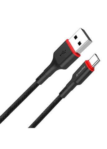 Кабель Type-C USB для зарядки та передачі даних 2.4А 1м чорний нейлоновий плетений шнур Тайп Сі Colorway (393196888)