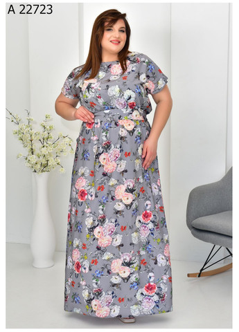 Серо-голубое повседневный женское летнее платье большого размера SK