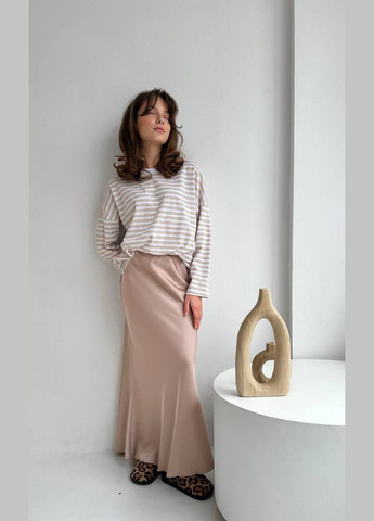 Бежевая праздничный, повседневная, кэжуал, вечерний однотонная сатиновая юбка меди на резинке Україна а-силуэта (трапеция)