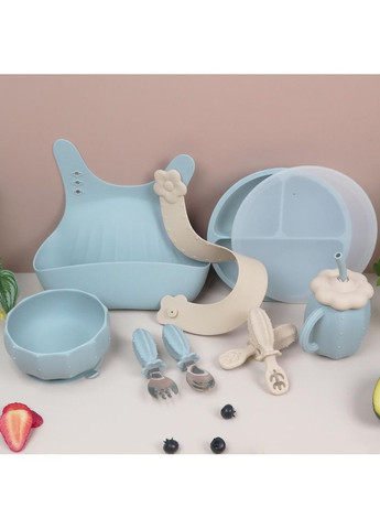 Набор детской силиконовой посуды для прикорма на присосках из пищевого силикона Кактус с учебными ложками Cheeks (370269948)