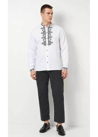 Біла вишиванка чоловіча vishivano4ka 3146-5 візерунок геометричний пряма домоткане полотно (369003732)