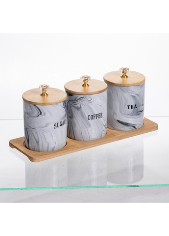 Набір порцелянових банок на підставці 3 шт по 350 (мл) Сірий SCT-662 Yiwu (369446755)