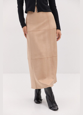 Бежевая длинная юбка из замши бежевая с декоративными швами Arjen