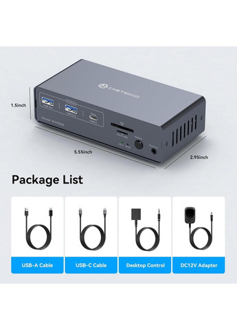 Док-станція CMSTECD SW522 13 в 1 KVM 4K60 Гц HDMI і 4K120 Гц DP KVM-перемикач 2 монітори 2 комп'ютери No Brand (351371625)