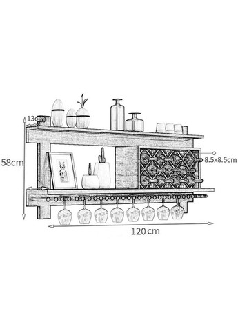 Настенная винная полка из дерева Хокуто 120 зефир (ПНК-122204) No Brand (327423067)