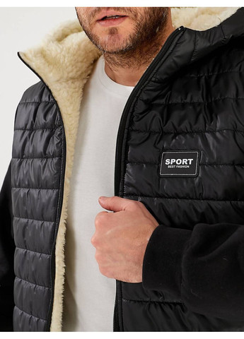 Чорний зимній чоловічий теплий костюм з хутряною підкладкою та стьобаними вставками брючний No Brand