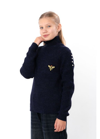 Темно-синий зимний подростковый свитер прямого кроя для девочки с вышивкой (p-18485) Носи своє