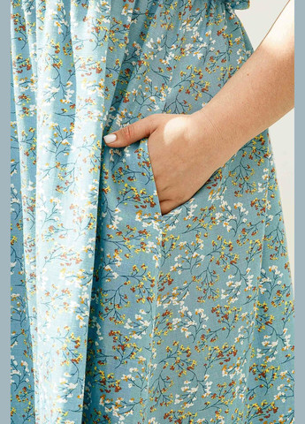 Блакитна повсякденний жіноча лляна сукня вільного крою з завищеною талією (пл 14.2-54/19) RiMari