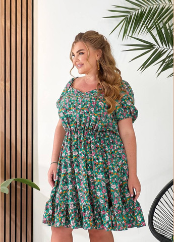 Зелена повсякденний, кежуал, коктейльна, вечірня жіноча сукня кльош Україна з квітковим принтом