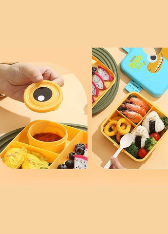 Детский ланч бокс на 2 яруса, 6 герметичных секций Super Dino 1.6л с соусницей 70мл, зеленый More (317253917)