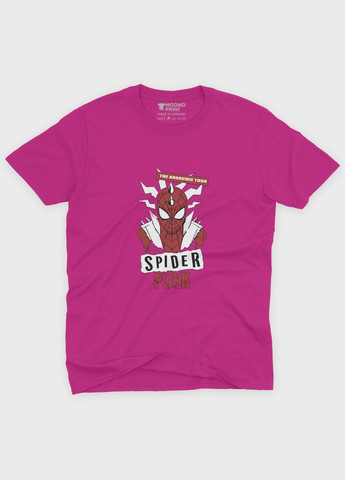 Рожева демісезонна футболка для дівчинки з принтом супергероя - людина-павук (ts001-1-fuxj-006-014-019-g) Modno