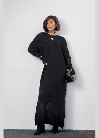 Черное повседневный вязаное платье с рваными элементами - черный Lurex