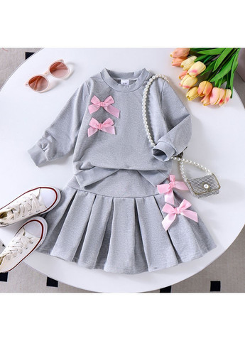 Светло-серый демисезонный костюм для девочки с бантиками серый айла юбочный No Brand