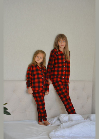 Красная зимняя детская пижама размери 110-158 для девочки на пуговицах флис (штаны и кофта) красная клетка кофта + брюки SNS