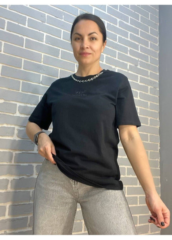 Футболка женская Pepper Mint BX24-66 базовая с украшением цепочка и надписью впереди Pepper&Mint - (304062727)