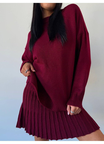 Жіночий в'язаний костюм светр оверсайз та спідниця плісе MonCher (349453352)
