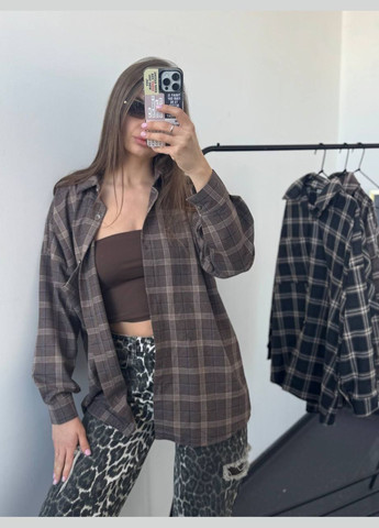 Коричневая повседневный рубашка в клетку No Brand