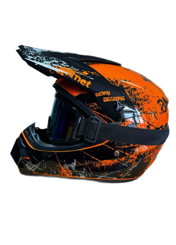 Эндуро кроссовый мотошлем Helmet Orange + очки Standard комплект No Brand (370677329)