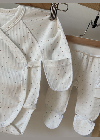 Молочный демисезонный набор боди, ползунки и шапочка-узелок интерлок Тімі Текс Комплект трійка