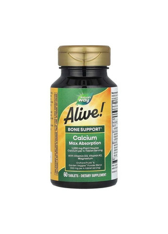 Кальций Формула костей Alive! Calcium Максимальное усвоение 60 вегетарианских таблеток Nature's Way (361117847)