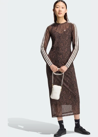 Коричневое спортивное платье snake print maxi adidas с логотипом