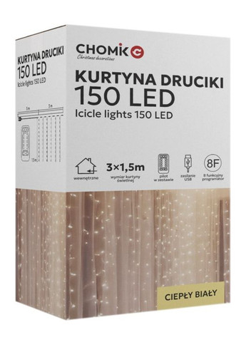Гирлянда электрическая «Штора», 150 LED теплый белый, 3x1,5м, USB, с пультом, от сети Chomik (369144816)