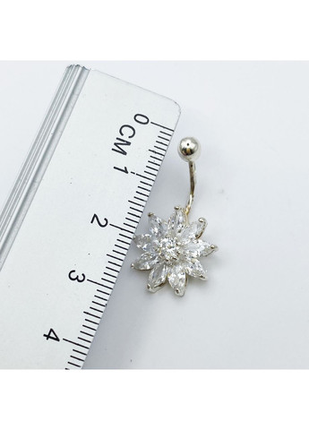 Пірсинг у пуп срібний з кубічним цирконієм "Гербера" 2,7 г No Brand (369736964)