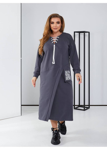 Графітова сукня у спортивному стилі з затяжками на грудях,двонитка,довга Україна