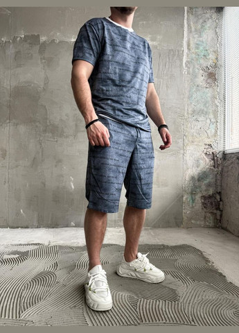 Сірий чоловічий літній комфортний спортивний костюм з патріотичними написами No Brand (370953984)