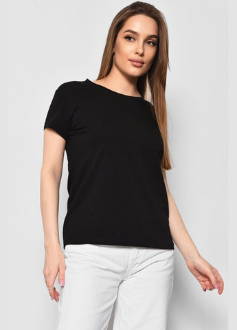 Черная летняя футболка женская однотонная черного цвета Let's Shop