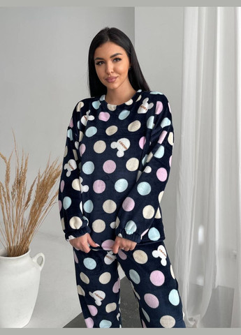 Темно-синяя всесезон пижама кофта + брюки No Brand