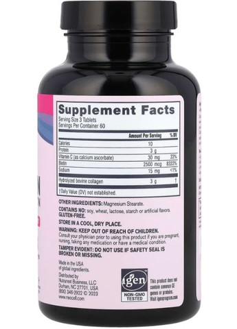 Колаген + вітамін С та біотин для волосся, шкіри та нігтів Collagen + Vitamin C & Biotin супер 180 таб Neocell (357342897)