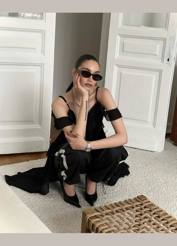 Чёрная длинная шифоновая блузка с рюшиками No Brand С1527-129