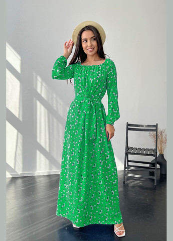 Зелена повсякденний, кежуал стильна довга сукня в ніжний квітковий принт а-силует INNOE з квітковим принтом