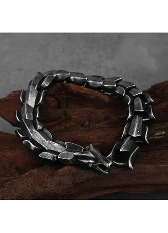 Браслет мужской на руку 21 см серебряный из нержавеющей стали в виде Дракона No Brand (361669540)