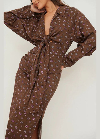 Коричнева сукня максі демісезон,коричневий в візерунки, NA-KD