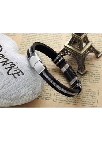 Каучуковый браслет «Chain» со вставками из нержавеющей стали (черный) China (367623356)