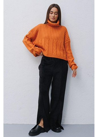 Оранжевый зимний свитер женский короткий косичка горло спущенный рукав 44/46 No Brand