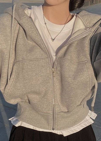 Укороченный повседневный оверсайз худые на молнии с капюшоном и карманами кенгуру Tik-Tak (341736140)