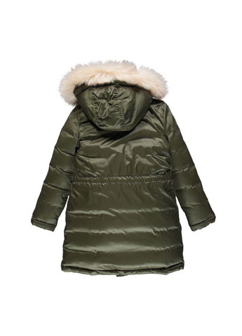 Оливковая (хаки) демисезонная утепленная куртка-пальто двусторонняя для девочки 183miaa007 черная, хаки 164 MEK