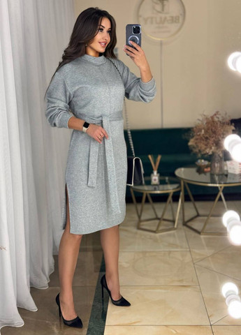 Сіра повсякденний міді сукня з розрізами та поясом Україна меланжева