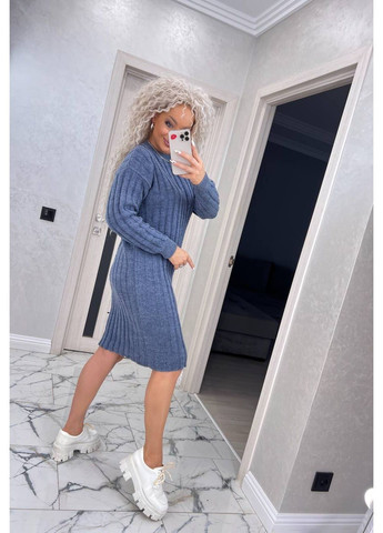 Синее повседневный, кэжуал женское вязаное платье No Brand однотонное